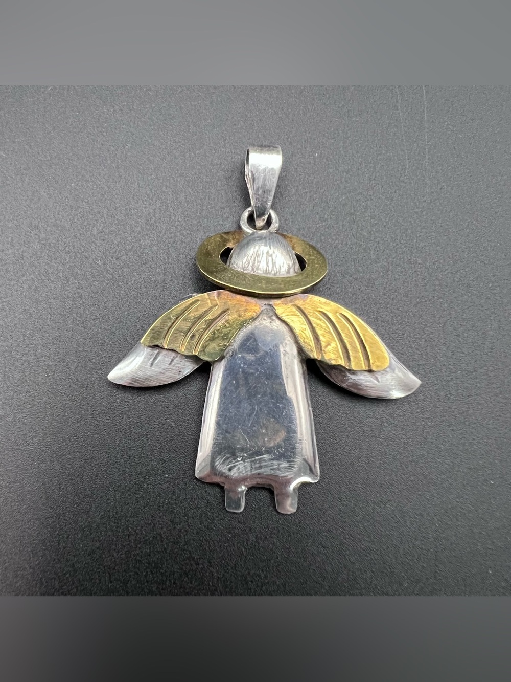 Taxco Sterling Silver & Brass Angel Pendant